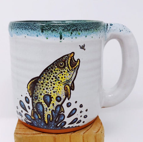 Brown Trout Jumping after Mayfly Handmade Fishing Big Coffee Mug