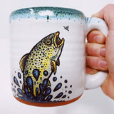 Brown Trout Jumping after Mayfly Handmade Fishing Big Coffee Mug