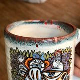 King Clown Mug with Red and Teal Lip Drip