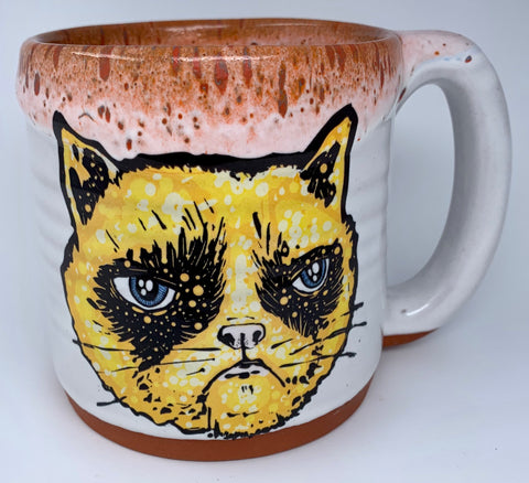 Grumpy Cat Handmade Mug with Red Lip Drip Glaze