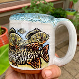 Muskie, Bluegill, Walleye Underwater Art Mug with Sea Green Blue Drip Glaze