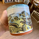 Muskie, Bluegill, Walleye Underwater Art Mug with Sea Green Blue Drip Glaze