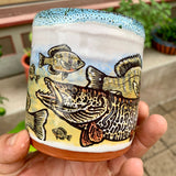 Muskie, Bluegill, Walleye Underwater Art Mug with Sea Green Blue Drip Glaze